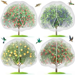 Fruit Tree Netting with 2-Way Zipper & Drawstring - 4'x6' Garden Plant Net Pest Barrier to Prevent Cicadas Bird Squirrel Deer - Bug Protection for Blueberry Tomato with Fine Mesh Insect Cover (4 Pack)