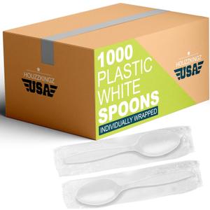 1000 Individually Wrapped Plastic Spoons | Bulk Individual Wrapped Disposable White Medium Weight Spoon | Packaged Plasticware Silverware Cutlery Utensils To Go Prepackaged For Take-Out Party Supplies