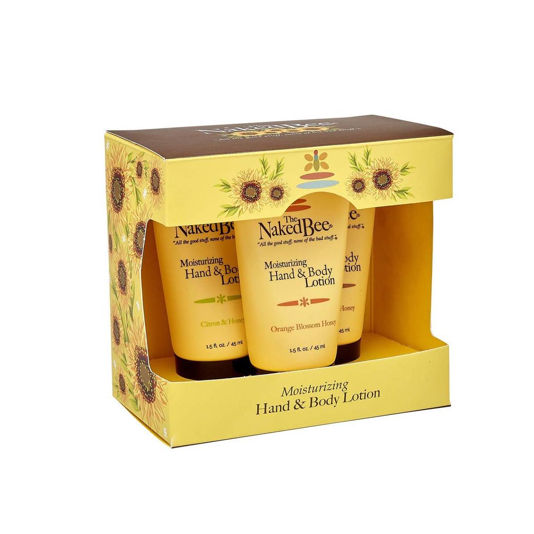 The Naked Bee Moisturizing Hand and Body Lotion, enriched with Orange Blossom(45 ml), Citron & Honey (1.5 oz), Coconut & Honey (1.5 fl oz), 3 Pack