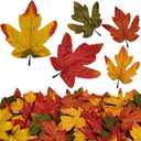 50Pcs Fall Artificial Maple Leaves，Fake Fall Maple Leaves Bluk for Thanksgiving Halloween，Faux Autumn Maple Leaves for Wedding Party Harvest Season Table Decor