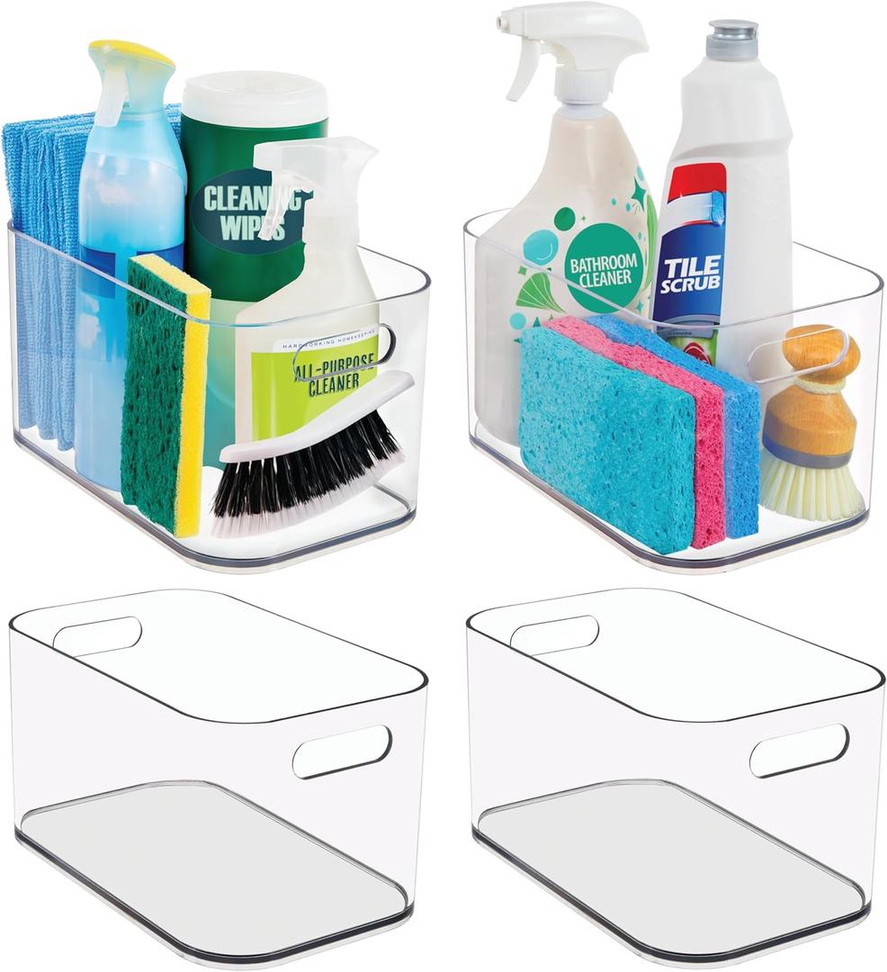 STORi Bliss 10" x 6" Open Clear Pantry Organizer Bin, Set of 4, Plastic Containers with Handle for Kitchen, Fridge, Cabinet, Closet, Bathroom, Under sink Storage Made in USA