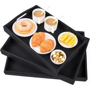 3 Pack Bamboo Serving Trays with Handles, Wooden Food Trays (Black
Bamboo Food Trays, Perfect For Breakfast In Bed, Sofa Dining, Serving Drinks, Snacks, And Everyday Organization