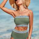 Herseas Women's 2 Pieces Bandeau Bikini Color Block Swimsuits 2025 Summer Off Shoulder High Waisted Bathing Suit (Green, XS)