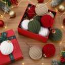 12 Pcs Neutral Christmas Ornaments 3.15 Inch Red Green White Beige Crochet Christmas Ball Boho Farmhouse Rustic Ornaments Handmade Knitted Woven Wool Ball for Xmas Tree Decoration