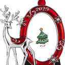 Timelara Christmas Photo Picture Frame, Metal, 3x2 Inches, Hanging Ornaments Pendant Holiday Gift (Red Deer)