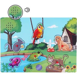 Wooden Pet Animals Sound Peg Puzzles for Toddlers Wooden Pegged Puzzle with Sound Effect for Toddlers and Preschoolers, Educational Learning Toy Gift