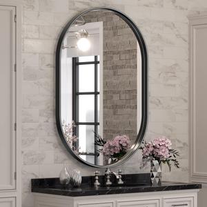 Brightify Black Oval Mirror for Wall 24x36 Inch, Bathroom Vanity Mirrors Black Metal Framed, Modern Mirror for Bedroom Living Room Wall Decorative Hang Vertical and Horizontal