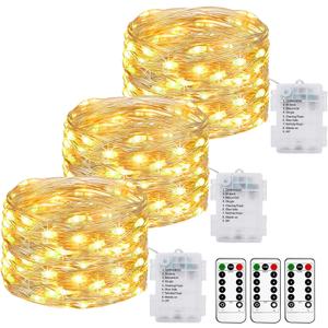 litogo 33FT 100LED Fairy Lights Battery Operated with Remote and Timer - 3 Pack IP65 Waterproof Outdoor Twinkle Lights, Copper Wire Indoor String Lights for Wedding Tree Christmas Decor, Warm White