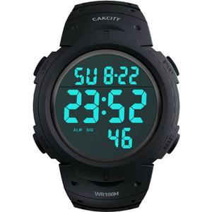 CakCity Digital Sport Watches for Men Waterproof 100M Wrist Watches with Alarm Stopwatch LED Large Display Black - Upgraded Version