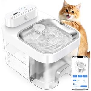 Cat Fountain with App Monitoring, 3 L Fresh & 1.35 L Waste Water System, Drinking Fountain for Cats, Filterless Automatic Water Dispenser with 5000 mAh, White