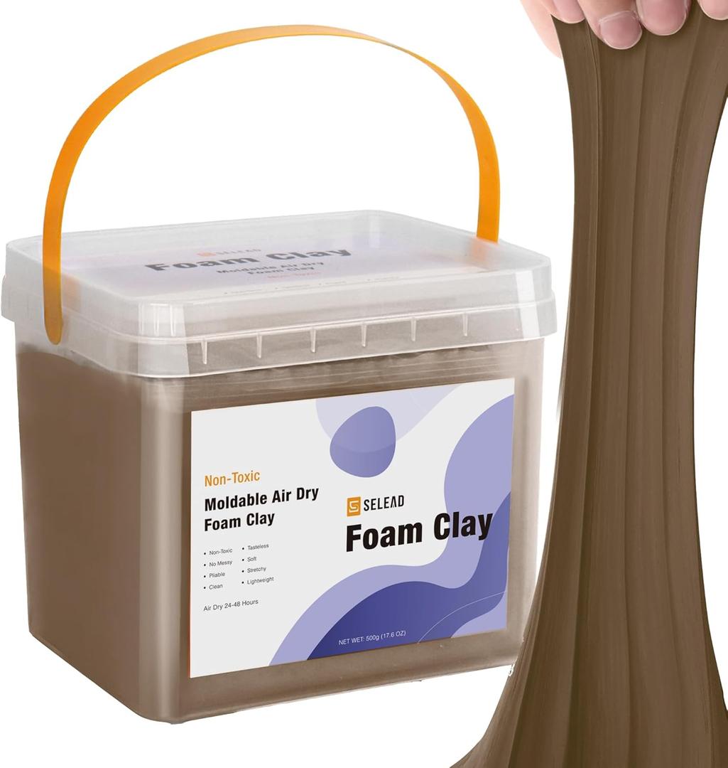 SELEAD Foam Clay Coffee 500g - Moldable Air Dry Ultra-Light Modeling Clays for Adult Cosplay, Sculpting, Arts & Crafts - with 80g Colored Clay