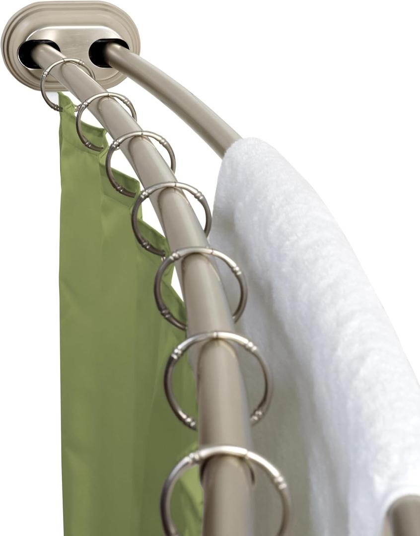 Zenna Home Rustproof Double Curved Shower Curtain Rod, No Drill Adjustable Curved Tension Shower Curtain Rod for Bathroom, Easy Install, Rounded for Extra Room, 50 to 72 Inches, Satin Nickel
