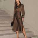 RIHOAS Women's Midi Dress Long Sleeve Shirt Dress for Spring Fall A-Line Office Work Dresses (Brown, M)