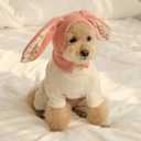 Rabbit Quiet Ears for Dogs & Cats - Knitted Dog Hats with Noise Protection & Warmth - Winter Hat & Head Wrap - Bunny Costume (Pink, Medium)