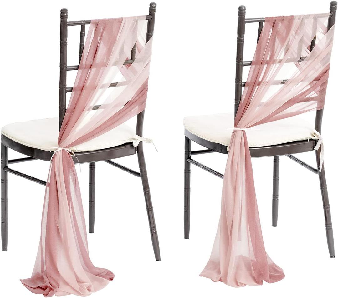 Ling's moment Wedding Chair Sashes Cover Aisle Decorations Draping Fabric Wrinkle-Free with Tie 16 Pcs Dusty Rose & Mauve for Party Ceremony Reception Floral Arrangement Banquet Outdoor Decor, 96 inches x 8 inches