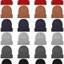Toulite 24 Pcs Kids Winter Beanies Warm Cold Weather Hats Knitted Beanie Cap Solid Color for Boy Girl Children School Outdoor(Dark Color)