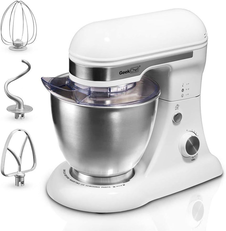 Tilt-Head Stand Mixer, 5QT+6QT Stainless Steel Two Bowls, 10 Speeds Kitchen Electric Food Mixer with Egg Whisk, Dough Hook, Beater, Dishwasher-Safe Attachment, Ideal Gift for Mom (Silver)