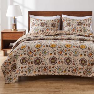 Greenland Home Andorra 100% Cotton Reversible Suzani Quilt Set, Full/Queen (3 Piece)