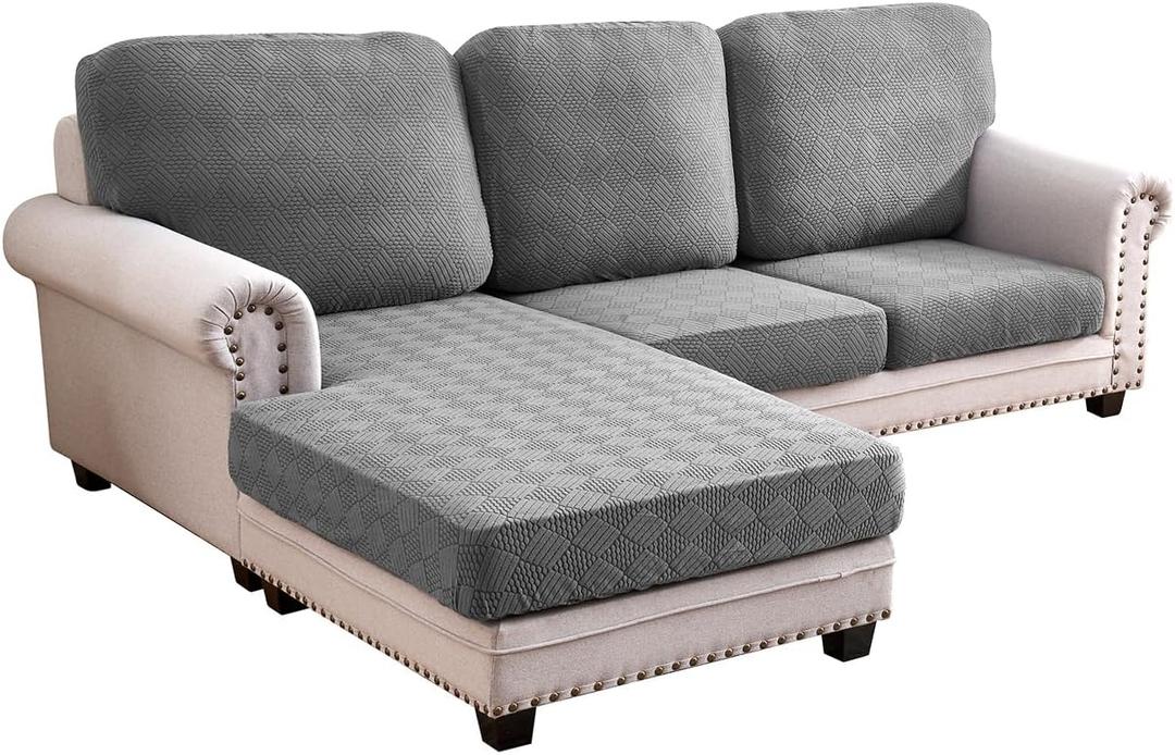 Deep Dream Sectional Couch Covers 6 Pieces, Stretch Couch Cushion Covers, L Shaped Washable Sofa Covers for Left/Right Sectional Sofa (3 Backrest Cover + 2 Seater + 1 Chaise, Dark Grey)
