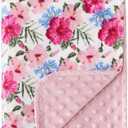 DaysU Silky Micro Soft Plush Baby Blankets for Girls with Print Pattern and Soothing Raised Dots, Double Layer Bed Throws for Baby Crib, Flower, Pink, 30x40 Inches