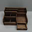 Pumtus Brown Wooden Desk Organizer, Mail Organizer with 7 Compartments and Drawer, Rustic Mail Sorter with Pen Holder, Tabletop Mail Basket, Office Accessories Holder for File Letter Document