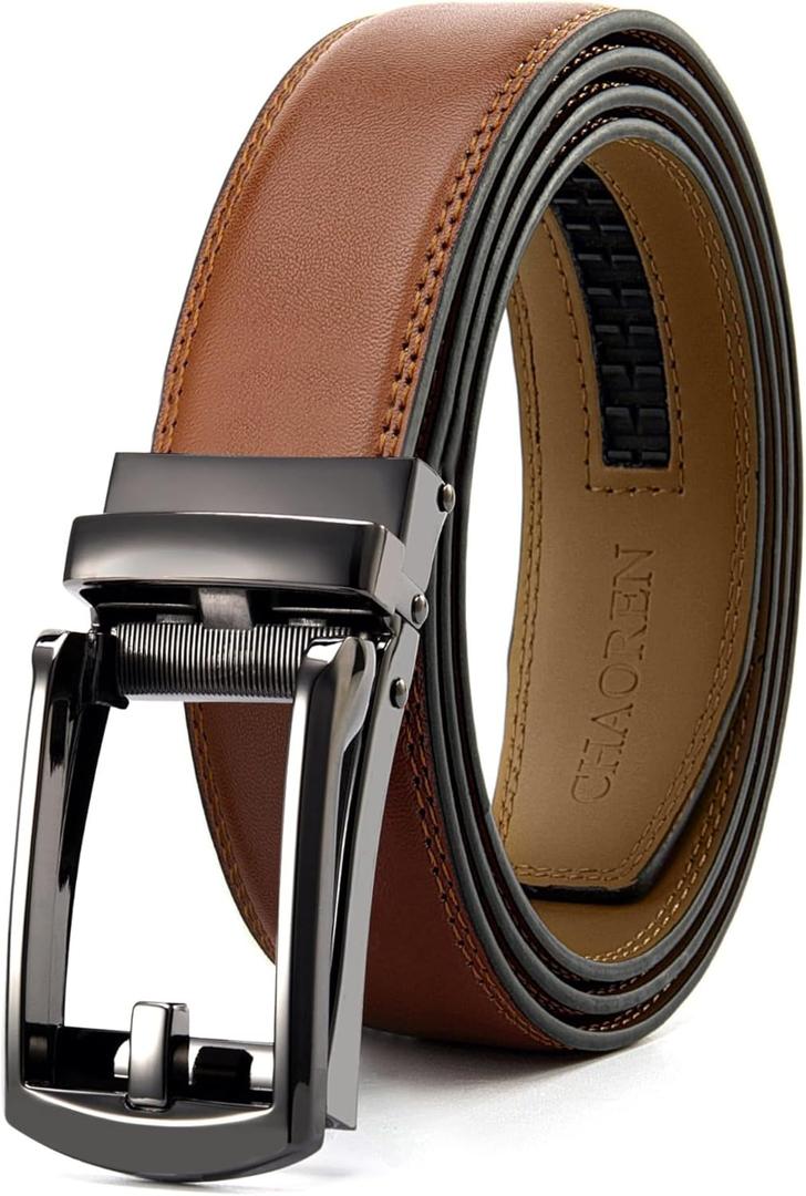CHAOREN Ratchet Boys Belt, Kids Dress Leather Belt with Click Closure, Adjustable for Casual and Formal Wear (Large / Fit Waist 28"-32", Tan)