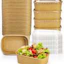 Yesland 50 Pack Compostable Rectangular Kraft Paper Bowls, 25 Oz, Microwave & Freezer Safe, Reusable, Perfect for Take-Out, Office Lunch, Picnic, 6.75 x 4.75 x 2.5 inches