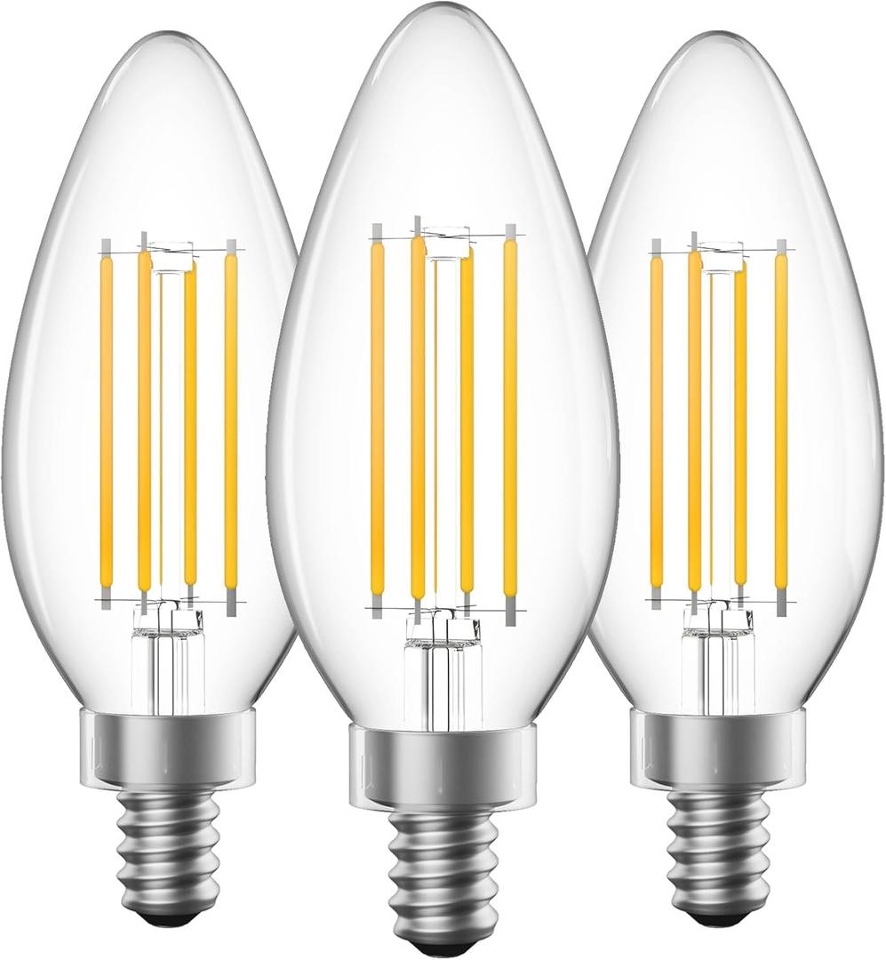 SHINESTAR E12 Candelabra LED Light Bulb, 60W Equivalent, Warm White 2700K, Dimmable Chandelier Light Bulbs, Decorative Candle Bulb, 500 Lumen, 3-Pack