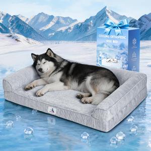 Cooling Dog Bed Orthopedic Extra Large Dogs Egg Crate Foam＆Instant Chill | Waterproof Removable Cover Washable Nylon Pet Sofa with non Slip Bottom Indoor Outdoor 48"x32"x7.5"