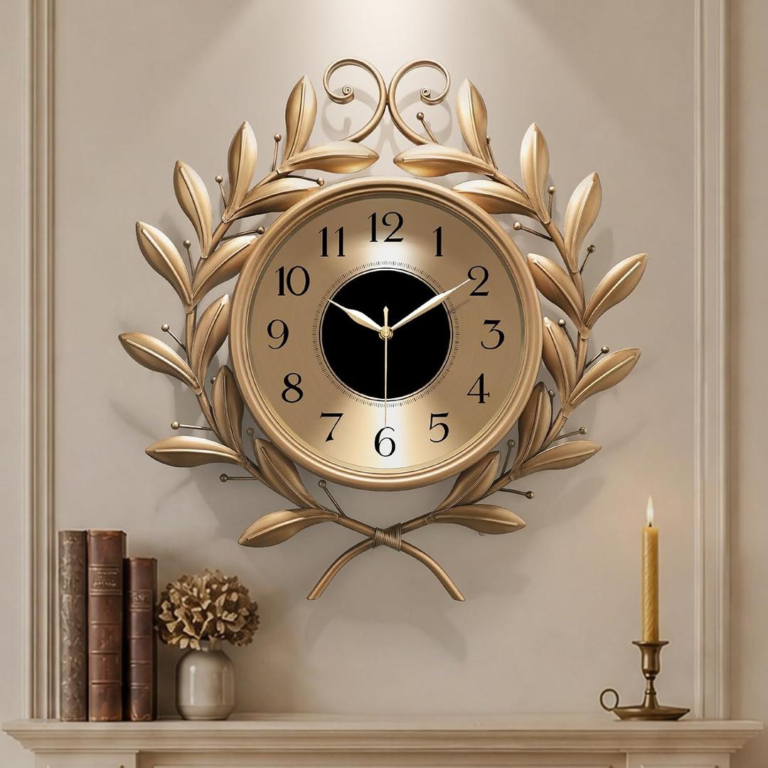 Vintage Silent Wall Clock with Metal Frame,20"×21.2"Elegant Retro Large