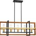 5 Light Farmhouse Adjustable Natural Pine Wood Gold Chandelier Pendant Ceiling Light Fixtures Black Finish,Rustic Hanging Pendant Chandeliers for Foyer Dining Room Kitchen Island Hallway