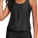 Yonique Blouson Tankini Swimsuits for Women 2 Piece Bathing Suits Tops with Boyshorts Modest Loose Fit Swimwear (X-Large)