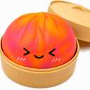 Tie Dye Orange Dumpling Toy with Steamer Case, Funny Squeeze Dough Stress Ball, Realistic Steamed Bun Squeezing Toy for Fidget Sensory Anxiety Relief Calming Travel Accessory Gift