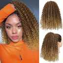 Lommel Drawstring Ponytail,14 Inch Ponytail Extension for Black Women Curly Drawstring pony tails hair extensions for Women Afro Kinky Curly Hairpieces for Daily Use(Brown and Honey Blonde)
