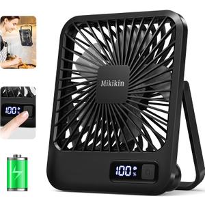 Desk Fan Battery Operated, Portable USB Rechargeable Fan, 2000mAh 180 Tilt Folding Personal Fan With Power Display, 5 Speeds Ultra Quiet Table Fan for Desktop, Home, Travel - Black