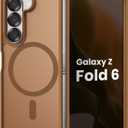 Magnetic Case for Samsung Galaxy Z fold 6 Case, Slim Translucent Matte Phone Cover with Shockproof TPU Frame & Scratch-Resistant PC Back, Strong Magnetic Ring, Brown