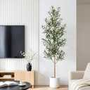 FLOWORLD 7FT Olive Trees Artificial Indoor, Tall Faux Olive Tree 7FT (84in) with Natural Wood Trunk & Realistic Olives, Stable Base, Pet Friendly Artificial Plant for Home Office, Living Room, Outdoor