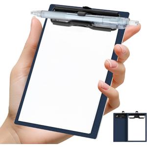 FRETONBA Mini Clipboard 4x6 Inch with Pen Holder, 2 Pack Small Clipboards with Low Profile Clip & Hanging Loop, A6 Portable Pocket Clipboards Memo Size Notepad for Restaurant, Office, School(Blue)