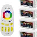 Mi Light Wireless 2.4G RF RGB + White/Warm White Controller Kit, 4 x Controllers and 4-Zone Remote, Wi-Fi Bridge Compatible, 4CH Multicolor RGBW/RGBWW LED Strip Light Controller