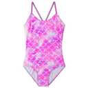 BAOHULU Girls One Piece Swimsuits UPF 50+ Beach Bathing Suit Little Kids Cute Quick Dry Swimwear 10-12 Years, Pink Purple Scale