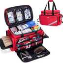 Trunab First Aid Bag Empty, Professional Medical Bag Emergency Responder Trauma Bag with Inner Dividers and Anti-Slip Bottom, Ideal for EMT, EMS, Paramedics (Red)