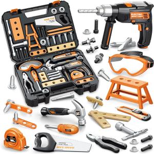 OCHIDO Kids Tool Set with Tool Box & Electronic Toy Drill, 41PCS Toddler Tool Set Kids Construction Toys for Ages 3,4,5,6,7,8, Kids Tools Boy Toys for Boys Christmas Birthday Gifts