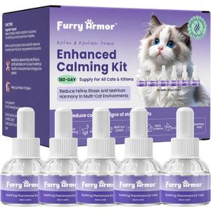 Cat Calming Pheromone Diffuser Refills 6-Pack (48ml Each): 6-Month Supply, Odorless, Reduces Scratching, Peeing, Hiding, Marking, Aggression & Meowing, Compatible with Most Bases