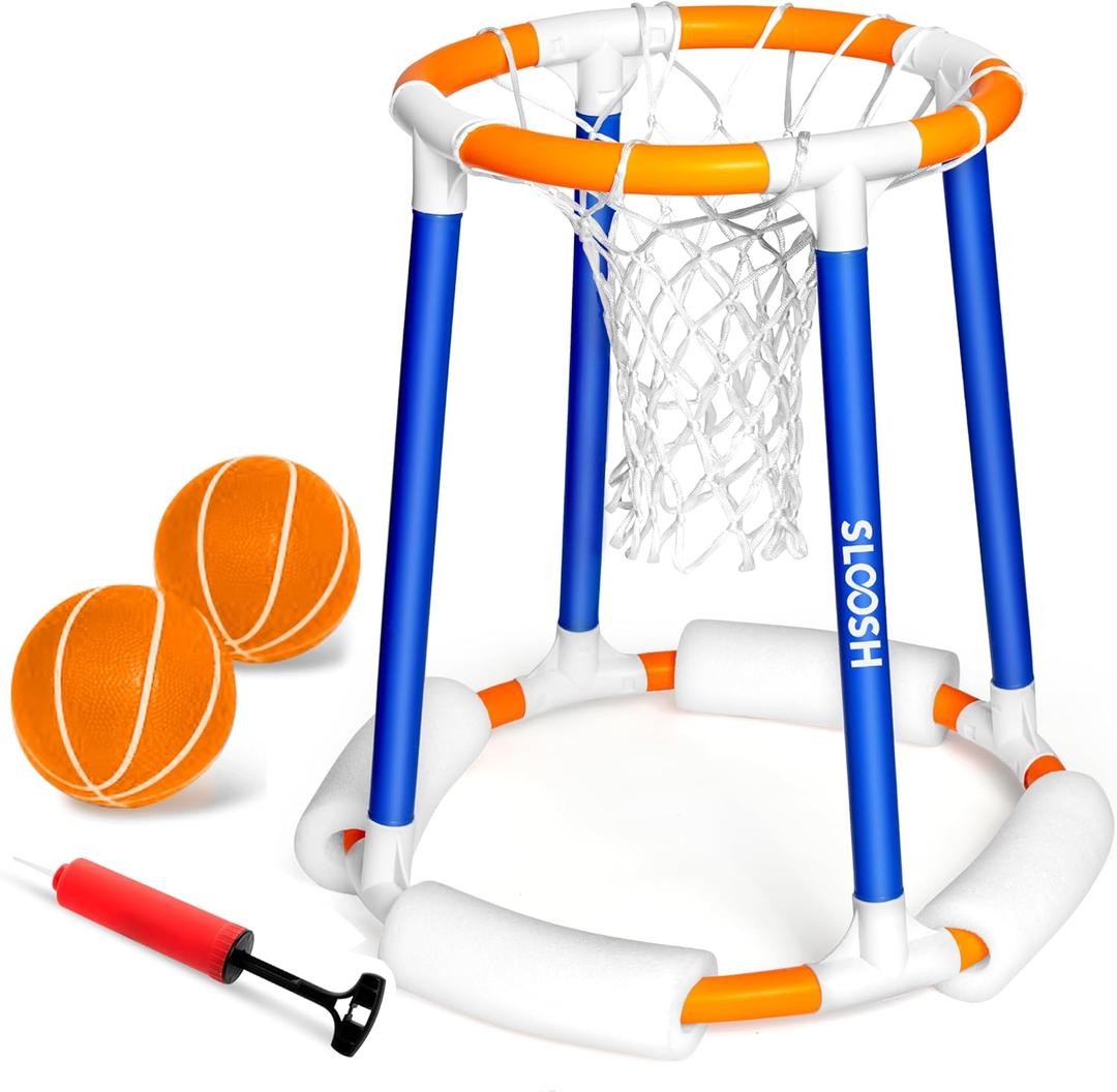 Sloosh Pool Basketball Hoop Toys, Floating Basketball Pool Game, Swimming Floats Toys with Balls Pump, Summer Outdoor Water Play Toy for Kids and Adults (Blue Orange)