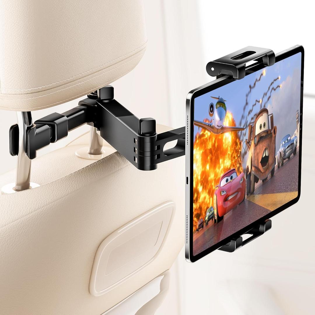 Car Headrest Tablet Holder, Lockable 3-in-1 Extension Arm Tablet Mount for Car Backseat, 360 Rotation, Fits iPad Pro Air Mini, Fire HD, 4.7-13" Tablets, Road Trip Essentials for Kids