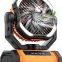 Camping Fan Rechargeable, Large Capacity Battery Powered Fans, 270° Adjustable Rechargeable Fan Portable with LED Light, 4 Speed Cordless Battery Operated Fans with Hanging Hook for Tent Beach Outdoor