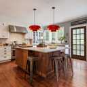 Mid Century Pendant Light Fixtures Red Ceiling Pendant Lighting 3-Layer Metal Shade Design Vintage Hanging Light Flush Mount Light for Dining Table Kitchen Island Hallway