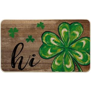 Artoid Mode Wood Hi Shamrock St. Patrick's Day Doormat, Home Decor Low-Profile Switch Rug Door Mat Floor Mat for Indoor Outdoor 17x29 Inch