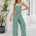 Womens Summer Casual Jumpsuits Baggy Wide Leg Floral Overalls Rompers for women 2025 With Pockets (L)