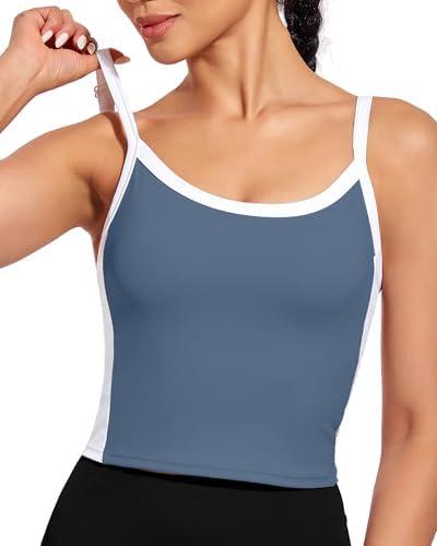 XUNYU Womens Longline Sports Bra Workout Tops with Built in Bras Adjustable Strap Crop Yoga Tank Padded Athletic Shirt M